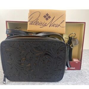 Patricia Nash Cassini Crossbody Bag Black Tool Embossed Leather Purse NIB